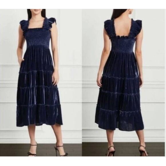 Hill House Ellie Nap Dress Blue Velvet Size Medium - Picture 1 of 5